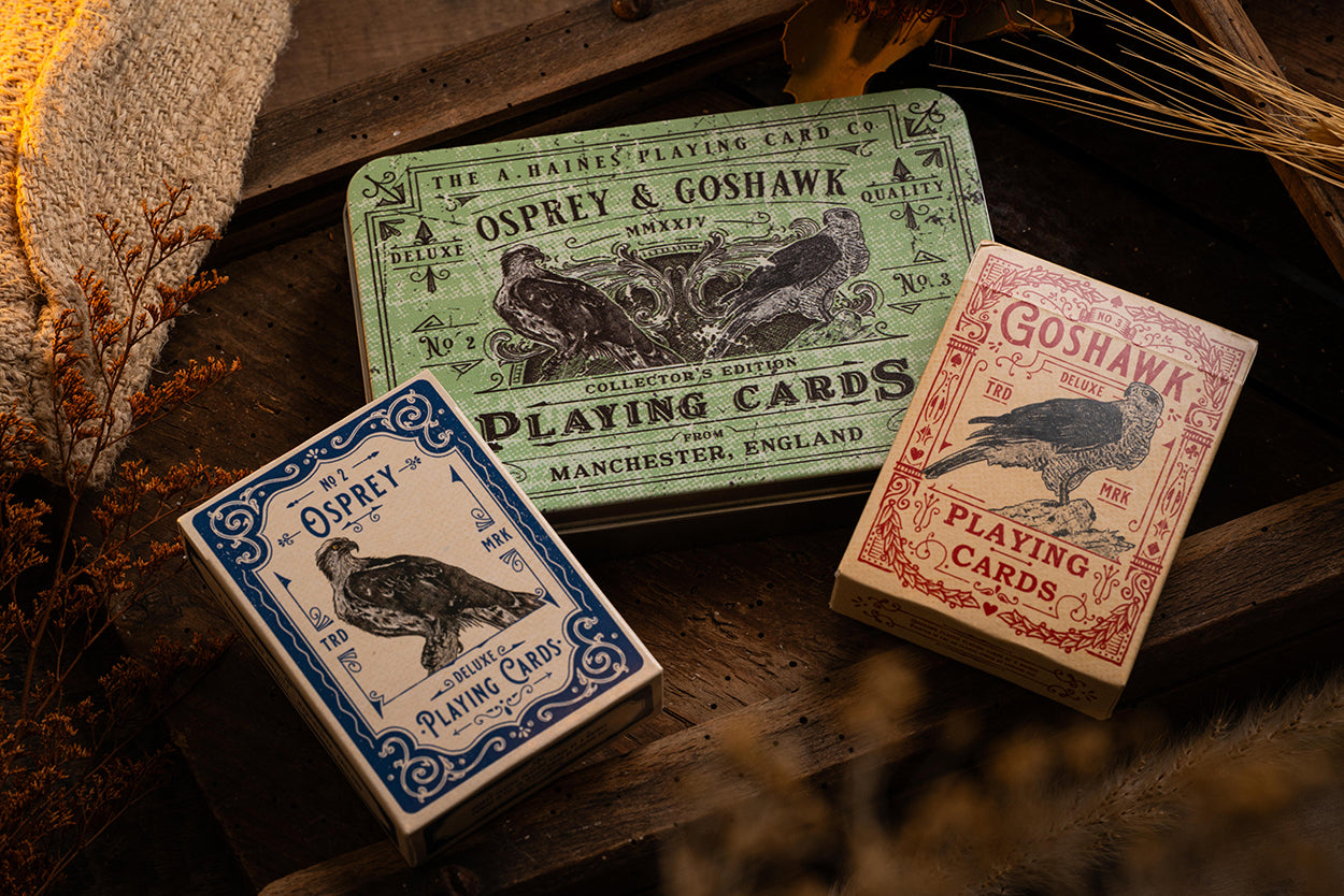 TWO DECK COLLECTORS SET IN VINTAGE TOBACCO TIN - OSPREY & GOSHAWK PLAYING CARDS